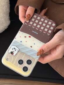 1 Pc Qiu Dong Ins Cute Young Girl Heart West Highland Dogs Following From Brown Stitching Grid, Lovely Advanced Sense Of Fashion And Personalized From The Silicone Protective Shell, Compatible With IPhone17 Compatible With IPhone17promax/Compatible With IPhone16 Pro Max/Compatible With IPhone15 Pro/Compatible With IPhone14 Compatible With IPhone13/12/11, Suitable For Family/Friends/Sister/Girlfriend On Valentine's Day Gift/Birthday Gift/Mother's Day Gift - Brown - View 5