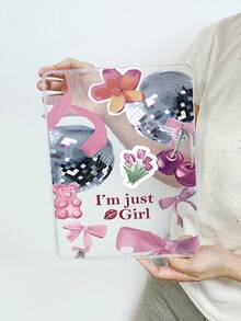 Y2K少女风拼贴iPad保护套 - 迪斯科球、蝴蝶结、樱桃图案、“我只是个女孩”标语、唇印、防震美观保护套，兼容iPad 11代、iPad 10代、iPad A16 - 無色 - 查看 12