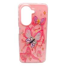 Funda Para Xiaomi Redmi A5 | Poco C71 Protector De Uso Rudo De 3 Piezas Mujer Brillos + Mica - Rosa Mariposa - Ver 2