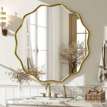 24 Wavy Round Bathroom Mirror Wall Decor With Deep Frame, Gold - màu đen - Xem 7