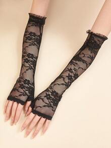 1 双女士时尚优雅蕾丝网眼露指长袖，防晒 - 彩色 - 查看 7