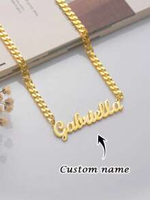 1PC Custom Name Cuban Necklace, Gold Name Necklace With Roadside Chain, Stainless Steel Cuban Chain, Unisex Necklace, Cuban Chain Necklace, Custom Name Necklace, Personalized Jewelry, Couple Necklace, Valentine's Day Gift, Mother's Day Gift For Mom, Eid Gift, Personalized Custom Gift - Multicolor - View 2