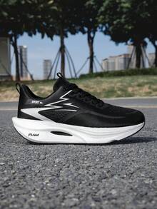 Men's Breathable Mesh Round Toe Casual Lace-Up Athletic Sneakers, Thick Sole Lightweight Running Shoes Suitable For Daily Walking And Tennis - Black - View 6