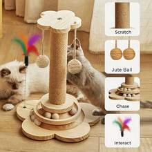 Cat Scratching Post, Standing Cat Scratching Board, Sisal Cat Scratching Board, Cat Tree, Solid Wood Cat Scratching Post, Durable Sisal Cat Toy (Cat Teaser Color Random). - L - View 8