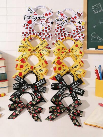 2Pcs/Set Back To School Season Bow Hair Accessory,Dotted Letters, Apple Decoratio, Cute Rope Headband, Headpiece For Girls Hair Rope
