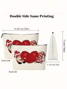 1 Pc A Pair Of Little Elves Holding A Heart Pattern Cosmetic Bag Valentine's Day Makeup Bag Perfect Gift For Family And Friends - Red and White - View 2