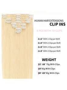 613号金色夹式接发,真人发,每套8片,带18个夹子,双层缝制,自然黑色Remy真人发接发,女士夹式真人发接发,巴西真人发接发 - S613 - 查看 3