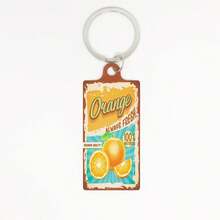 1个金属双面UV印刷水果元素钥匙扣，男女通用时尚配饰包包挂饰钥匙圈，适合作为礼物 - 彩色 - 查看 14