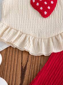 2pcs Baby Girls Summer New Cute Cartoon Strawberry Solid Chiffon Patchwork Ruffle Top + Solid Chiffon Casual Flare Pants Set - Multicolor - View 7