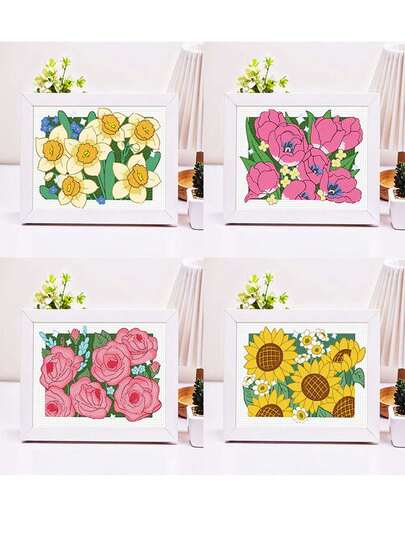 Tranh đính đá hình hoa tự làm, tranh đính đá trang trí tường nhà.