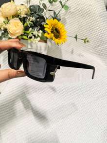 1 Pair Unisex Minimalist Square Design Metal Inlaid Fashion Glasses, Suitable For Cycling, Driving, Dating, Beach, And Daily Wear - Multicolor - View 5