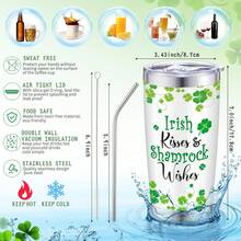 Hoolerry Irish Shamrocks Tumbler Insulated Irish Tumbler St Patrick's Day Cups With Lid And Straw 20 Oz Stainless Steel Tumbler Gifts For Women Men Friend Holiday Birthday Home Office Use - 1 - 查看 3