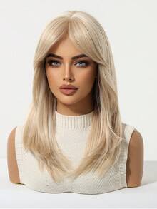 Tóc giả dài màu vàng kim có mái cho nữ, được làm từ sợi tổng hợp chất lượng cao, có lưới hoa hồng, thiết kế rẽ ngôi giữa, phù hợp cho thời trang hàng ngày và các dịp như Halloween, Giáng sinh. - Vàng - Xem 6