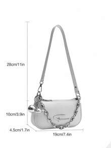 新款时尚女士单肩包，蜡面皮革法棍包，金属链条装饰设计，吊坠装饰设计，适合旅行、度假、购物和聚会。 - 白色 - 查看 5