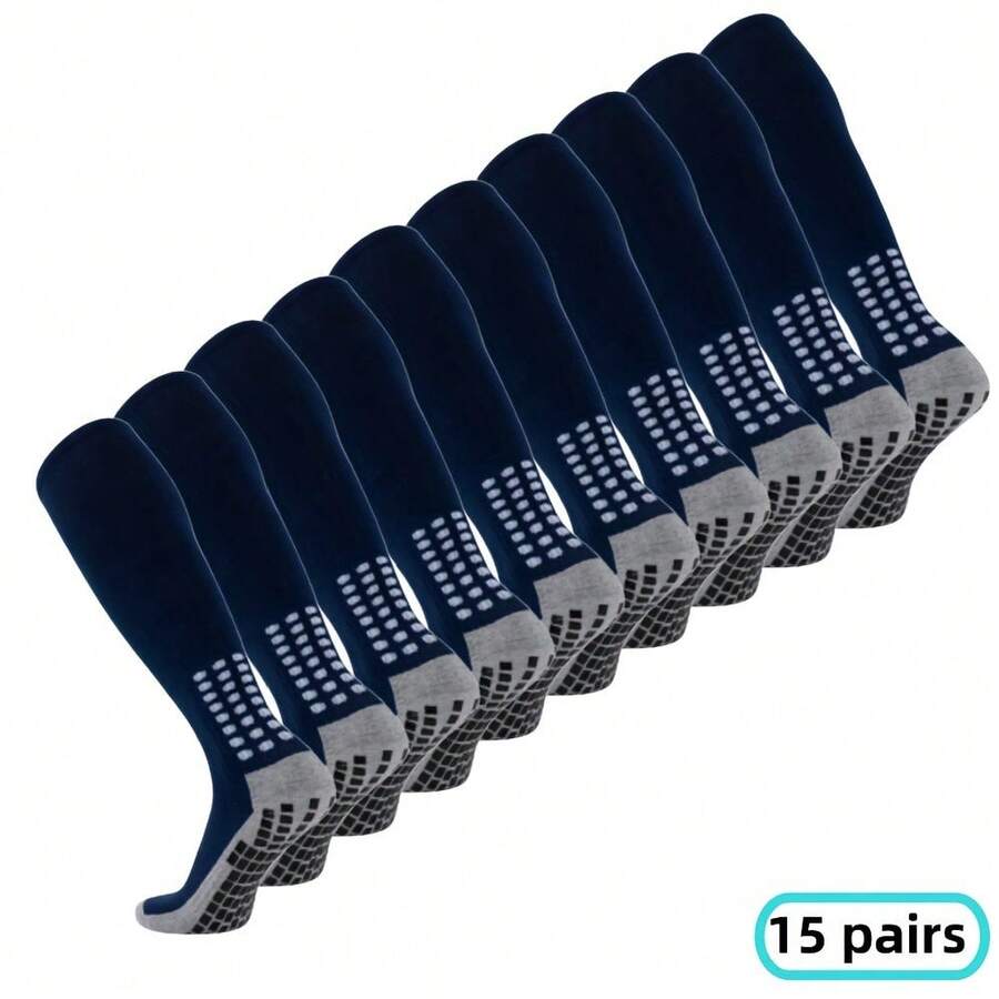 A Set Of 15 Pairs For, These Long Unisex Socks Are Essential For The Football Field, Featuring A Towel Dot Design On The Bottom For Added Comfort During Sports - 15 Pairs Of Navy Blue - View 1