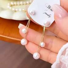 1 par de pendientes de perlas con borlas, pendientes de lujo de alta gama, pendientes de estilo francés versátiles para mujeres, nueva llegada 2026 - Dorado - Ver 4