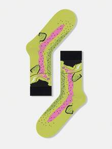 1/5 Pairs Unisex Dopamine Cartoon Abstract Shark, Crocodile, Zebra Patterned Artistic Design Combed Cotton Crew Socks, Suitable For Travel, Home, Office, Holiday Gifts - Multicolor - View 19