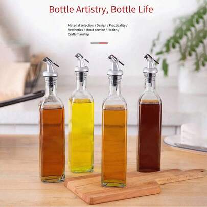 4pcs Oil Bottle, Glass Olive Oil Dispenser Bottle, Anti-Oil Spill Bottle, Storage Oil Bottle, Seasoning Bottle, Vinegar Bottle, For Outdoor Barbecue, Camping, Picnics, Kitchen Utensils, Seasoning Containers, Gift Products For Festivals, Affordable Price During Year-End Big , For Home, Hotel, And Outdoor Kitchen Use.