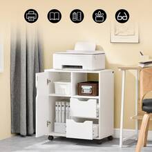 SoBuy FBT105-W, Home Office File Cabinet Printer Stand, Storage Cabinet On Wheels, Side Table End Table - White - View 4