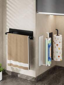 1Pc Drill-Free Wall-Mounted Bathroom Towel Rack. This Durable And Versatile Towel Rack Is Suitable For Bathroom And Kitchen Storage, And Can Hold Towels, Paper Towels, And Plastic Wrap. It's An Essential Household Item For Organization And Storage. - Multicolor - View 9