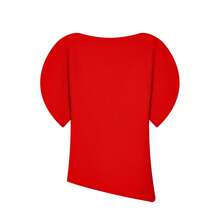 HH 女士泡泡袖收腰上衣，新款女士圆领短袖纯色修身不对称夏季上衣 - 紅色 - 查看 7