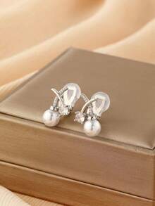 1对时尚新款仿珍珠交叉夹式耳环，优雅女士耳环，适合日常佩戴和送礼 - 耳夾 - 查看 7