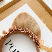 可爱猫耳发箍，毛绒猫耳发圈带蝴蝶结，角色扮演动物耳朵发夹，甜美女士款 - 卡其色 - 查看 3