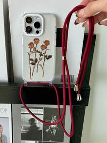 1 st. vintage-snoddskal med röd ros och blommagren, transparent skal med upphöjd linsskyddsring, inbyggt hål för snodden, mjukt TPU-skal med luftkudde som förhindrar fall, justerbart 4 mm vinrött snoddskal, lämplig för iPhone 17/17 Pro/Air/17 Pro Max/16/16 Pro/16 Plus/16 Pro Max/15 Pro Max/15 Pro/15 Plus/11/12/13/14/15 - Multifärgad - Visa 6