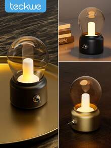 Teckwe Bulb Shape USB Light, Rechargeable Portable Wireless Retro LED Table Cordless Light With Continuous Light Desk Lamp Bulb For Bedroom Beside