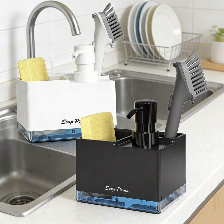 带海绵架的皂液器套装 - 独立式厨房台面皂液泵 - 适用于洗碗、浴室 - 防漏，泵头设计完美 - 理想的圣诞节/万圣节礼物