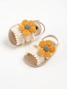 Infant Infant Girls Summer Sandals With Flower Soft Sole Newborn Toddler First Walker Crib Dress Shoes - Apricot - View 9