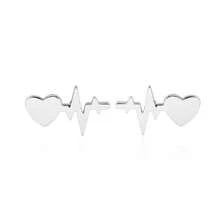 1 Pair Heart-Shaped Electrocardiogram Pattern Earrings In A Fashionable And Minimalist Style. Simple Design, Suitable For Daily Wear. Can Be Paired With Casual Or Business Attire. - GED114 - View 4