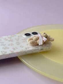 Joivida 1 件青春可爱女孩花卉白色经典全覆盖软手机壳 + 立体粉色格子蝴蝶结棕色兔子，适用于 17 Air 16 15 14 13 12 11 Pro Max Plus - 白色 - 查看 12