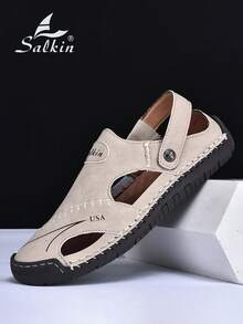 Salkin 新款设计师手工夏季男士凉鞋，价格亲民，奢华工艺，包头设计，多功能，稳固贴合，后跟带设计，平底防滑，经久耐穿，休闲百搭，适合户外、沙滩、钓鱼、散步等场合，透气柔软，舒适透气。建议选购大一码。 - 米色 - 查看 8