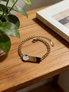 1件笑脸男孩手链，可调节链条饰品，不锈钢笑脸标签手链 - 彩色 - 查看 10