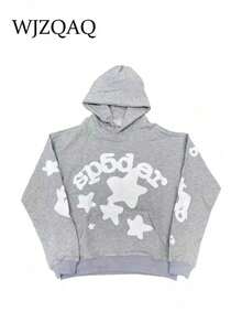 WJZQAQ Y2k  Hoodies For Men 555 Loose Spider Web High Street Hip Hop Long Sleeve Men's And Women's Hoodies Sweater Jacket Hooded Pullover - Xám - Xem 1