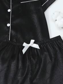 [Dreamery]Cashew Flower Jacquard Women's Poplin Short Sleeve Shorts Pajama Set - Black - View 6