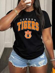 Auburn Tigers Black T Shirt With Orange And White Logo And Text For Casual Wear And Sports Events - màu đen - Xem 5