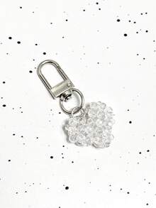 1pc Valentine's Day Gift Sugar Heart Korean Crystal Heart Phone Strap Handmade Beaded Keychain Girly Earphone Case Charm - Clear - View 3