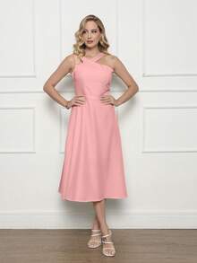 ALETHEIA - ELEGANT WOMEN'S MIDI DRESS IN LELIS, WRAP NECKLINE, FLARED SKIRT, LIGHT DRAPE - WOMEN'S SUMMER DRESSES - 粉紅色的 - 查看 1