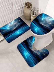 Juego de 4 piezas para el baño con diseño de cielo nocturno polar - Alfombra de baño antideslizante, alfombra en forma de U para el inodoro, tapa del inodoro, 12 ganchos - Decoración para el baño - Multicolor - Ver 8