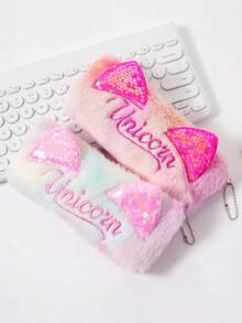 1pc Cartoon Cat Ear Sequin Ombre Large Capacity Zipper Pencil Case, Cute Creative Simple Plush Pencil Bag For Girls, Kitty Pencil Pouch, Adorable High-Quality Storage Bag, Soft Touch Pencil Case, Creative Stationery Organizer, Gift Plush Pencil Bag - Multicolor - View 4