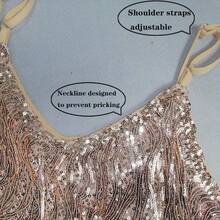 Women's Sleeveless Pink Fringe Feather Party Mini Skirt, Spaghetti Strap Neckline, Fashionable And Dazzling, Perfect For Night Out Elegant - Champagne - View 8