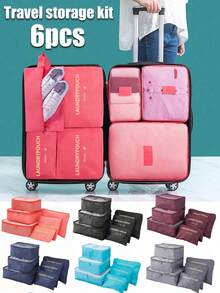6pcs Travel Luggage Organizer Bags, Suitcase Packing Cubes, Shoe Bag, Clothes & Underwear Pouches, Unisex - Multicolor - View 6