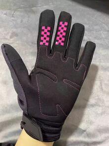 1pair Men's And Women's Rose Patterned Long Finger Outdoor Sports Off-Road Bike Cycling Gloves In Black And Pink,Winter Hand Warmers - Hot Pink - View 2