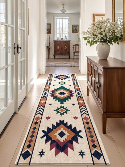 1PC Vintage Runner Rug Kitchen Rug Door Mat, Multi-Color Bohemian Geometric Pattern Long Kitchen Floor Mat Runner Rug Suitable Bathroom, Kitchen,Outdoor, Indoor, Runner Corridor, Bedroom, Living Room, Beside Machine Washable Kitchen Rug