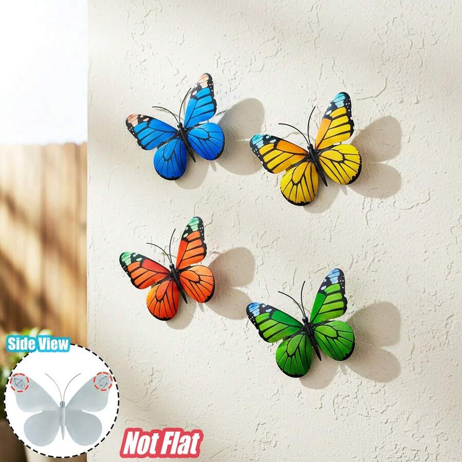 4 Peças Decoração de Parede Borboleta de Metal, Escultura de Arte de Parede de Ferro Resistente à Ferrugem de 6.5 Polegadas, Adequada para Jardim, Quintal, Varanda, Cerca, Presente Perfeito para Inauguração da Casa, Dia das Mães - Estilo B - Visão 1