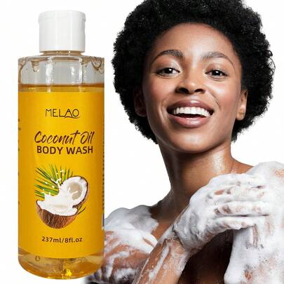  MELAO Coconut Oil Body Wash, 237ml/8 Fl Oz, Natural Coconut Oil Ingredients, Deep Cleansing & Moisturizing, Suitable For Dry & Sensitive Skin, Gentle Formula, Fresh Scent, Nourishing For Soft & Smooth Skin