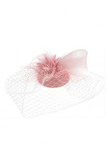 1 Peça Chapéu Fascinator Vintage Feminino dos Anos 20, 30 e 50, Charme Headpiece com Laço, Flor e Véu, Adequado para Casamento, Chá da Tarde - Rosa empoeirado - Visão 4