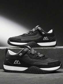 柔软厚底减震多功能男鞋，网面透气休闲运动鞋，轻便步行跑步鞋 - 黑色 - 查看 1